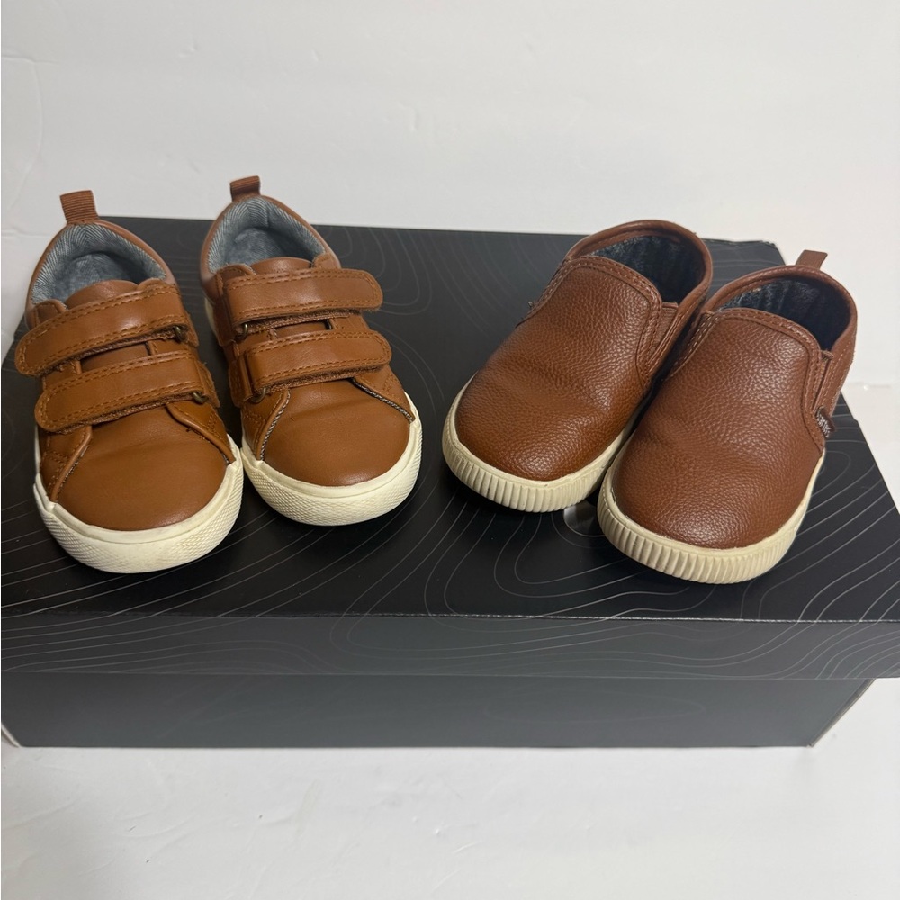 Cat & Jack Brown Kids Sneakers - Slip-On & Double Strap Pair